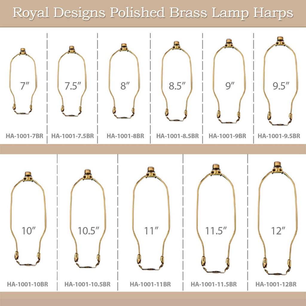 HA-1001-7BR-1 Heavy Duty Harp for Lamp Shade Holder, 7 Inch, Polished Brass Base