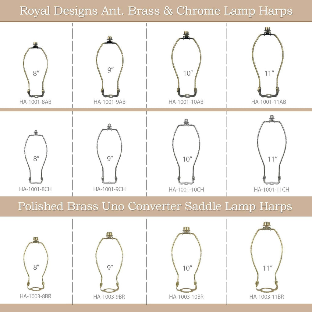 HA-1001-7BR-1 Heavy Duty Harp for Lamp Shade Holder, 7 Inch, Polished Brass Base